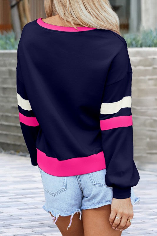 Stilla | Sved Patchwork Rib Med Overlappende Skuldre og V-hals