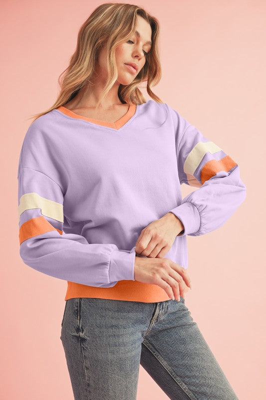 Stilla | Sved Patchwork Rib Med Overlappende Skuldre og V-hals