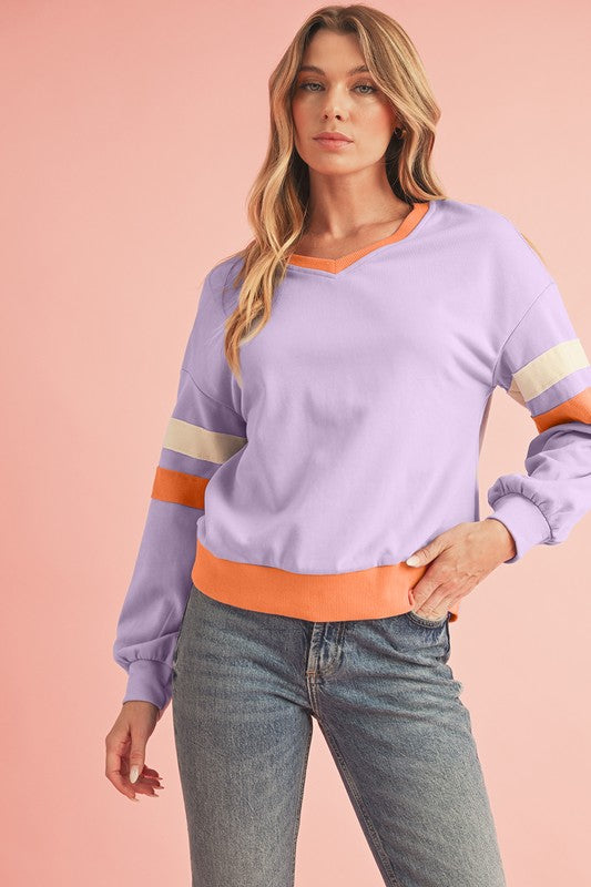 Stilla | Sved Patchwork Rib Med Overlappende Skuldre og V-hals