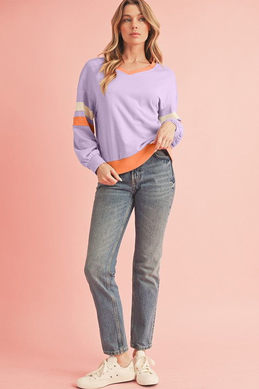Stilla | Sved Patchwork Rib Med Overlappende Skuldre og V-hals