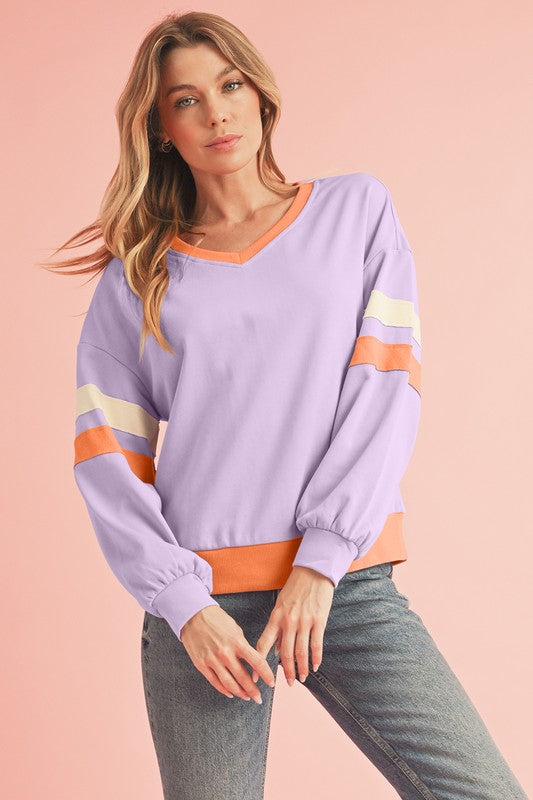 Stilla | Sved Patchwork Rib Med Overlappende Skuldre og V-hals
