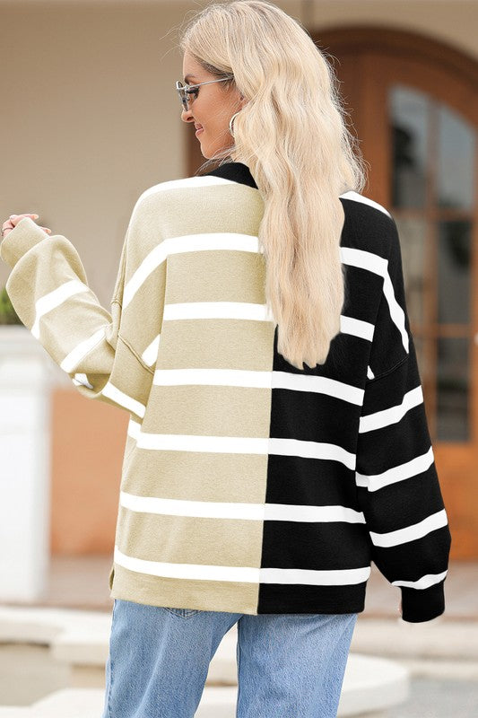 Stilla | Pullover Stribet Farveblok Med Faldende Skuldre