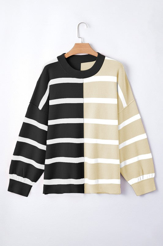Stilla | Pullover Stribet Farveblok Med Faldende Skuldre