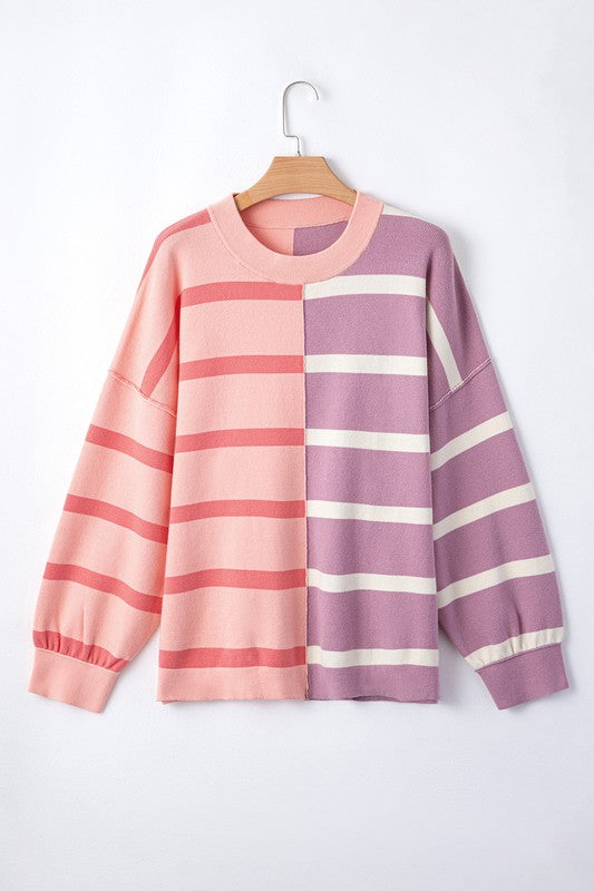 Stilla | Pullover Stribet Farveblok Med Faldende Skuldre