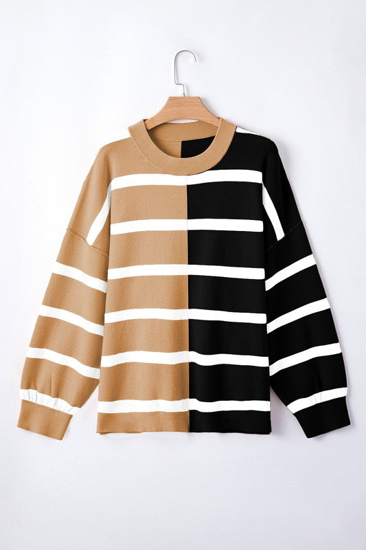 Stilla | Pullover Stribet Farveblok Med Faldende Skuldre