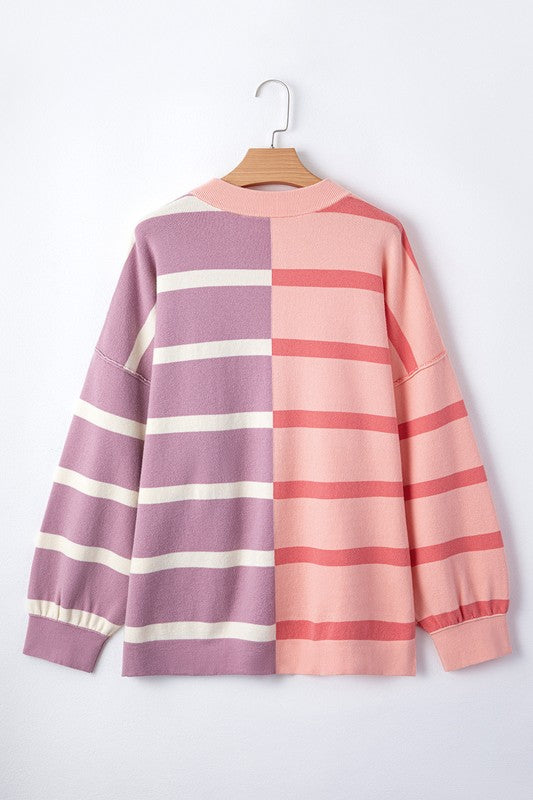 Stilla | Pullover Stribet Farveblok Med Faldende Skuldre