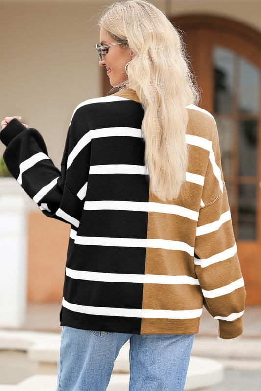 Stilla | Pullover Stribet Farveblok Med Faldende Skuldre