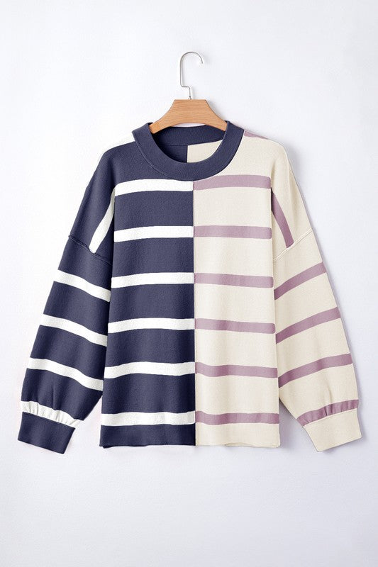 Stilla | Pullover Stribet Farveblok Med Faldende Skuldre