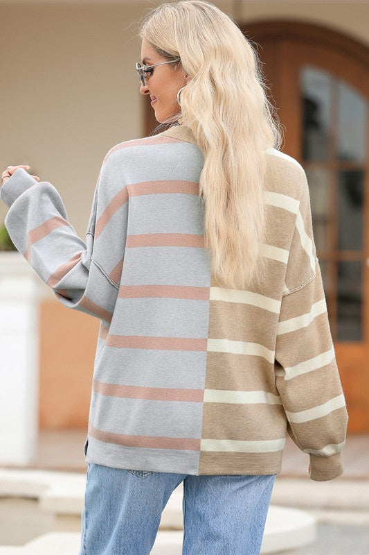 Stilla | Pullover Stribet Farveblok Med Faldende Skuldre