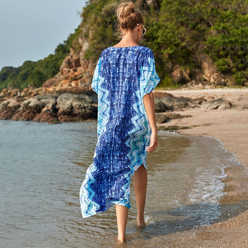 Damer Strandkaftan med moderne bølgemønster Stilla