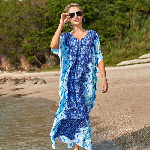 Damer Strandkaftan med moderne bølgemønster Stilla