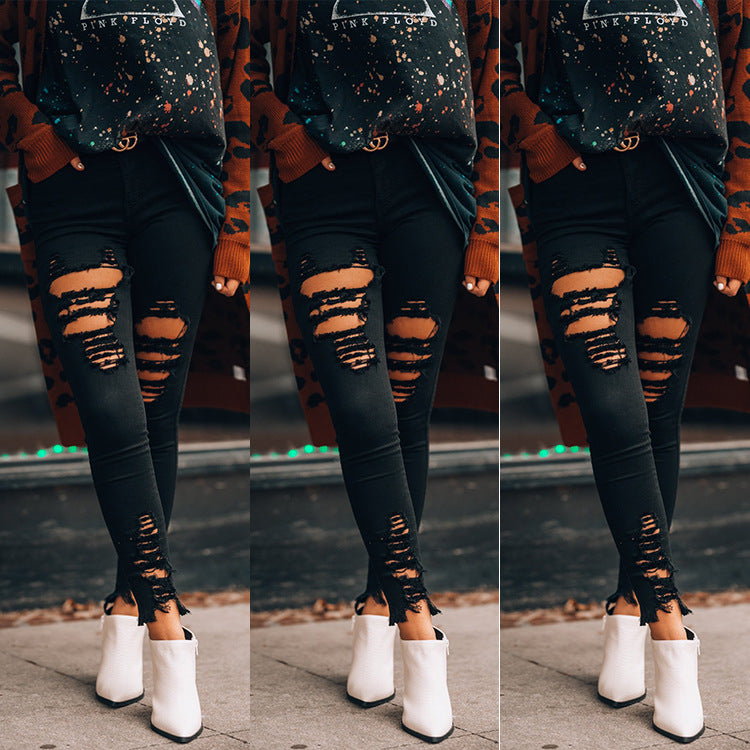 Dame skinny jeans med mode ødelagte detaljer og høj talje Stilla