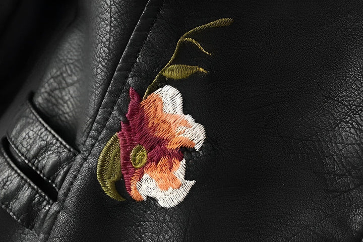 Stilla | Læderjakke Med Blomsterbroderi