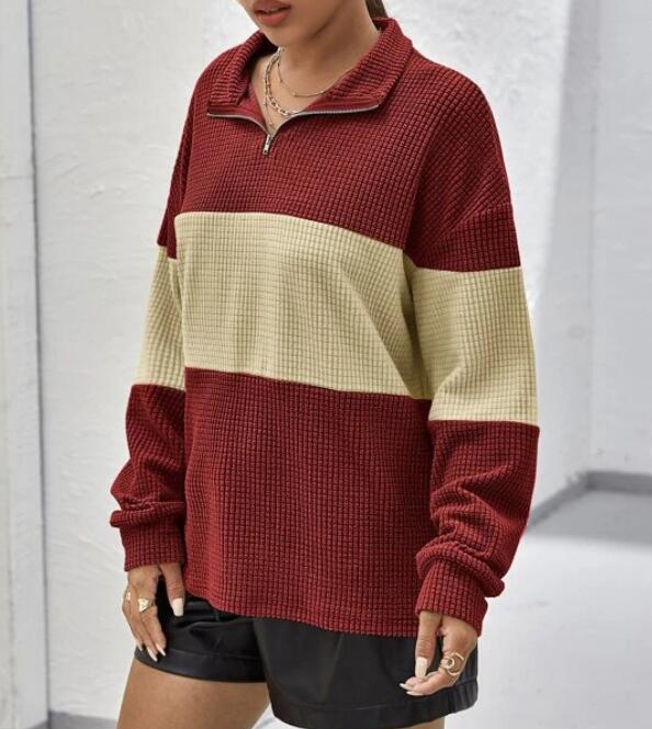 Kvinders sweater med lynlås og blokstriber Stilla