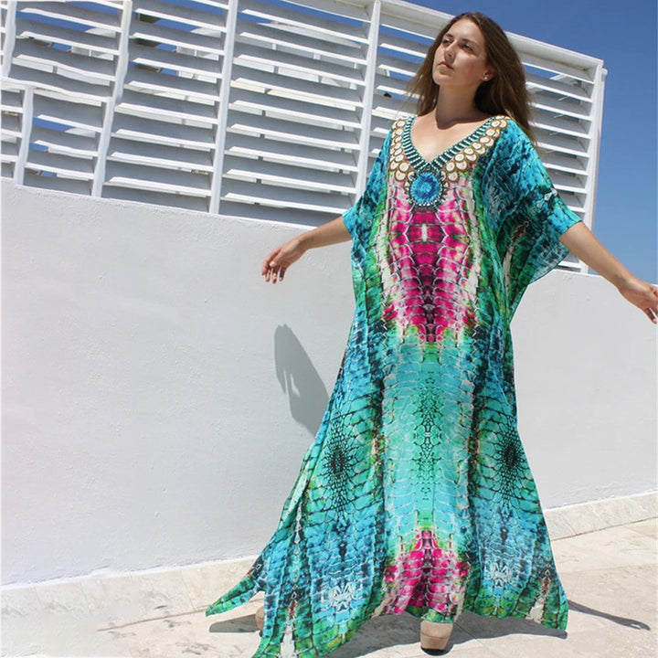 Dame Kaftan med skinnende slange mønster og høj kvalitet broderi Stilla