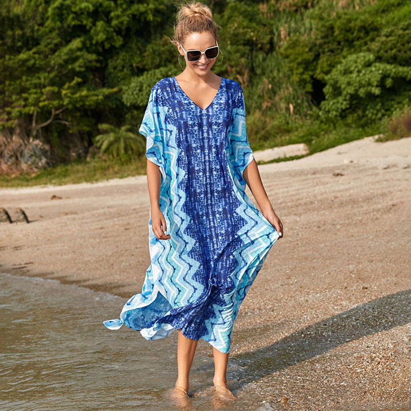 Damer Strandkaftan med moderne bølgemønster Stilla