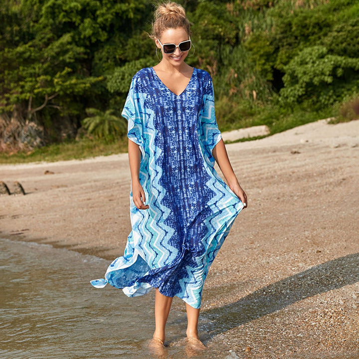 Damer Strandkaftan med moderne bølgemønster Stilla