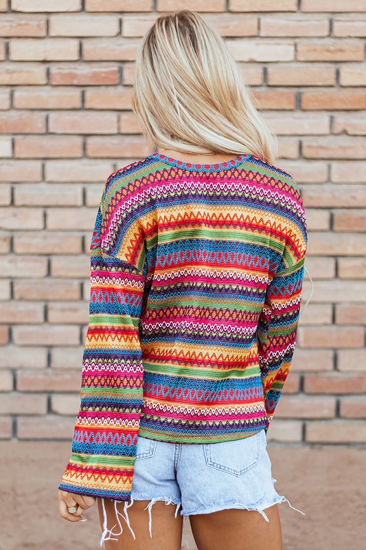 Stilla | T-shirt Med Lange Ærmer Geo Jacquard Multifarvet