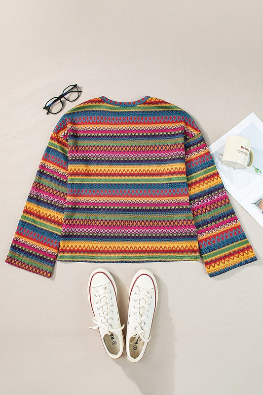 Stilla | T-shirt Med Lange Ærmer Geo Jacquard Multifarvet