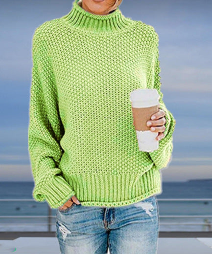 Dame groft strikket sweater med høj krave Stilla