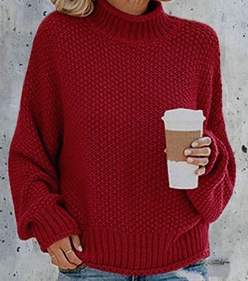 Dame groft strikket sweater med høj krave Stilla