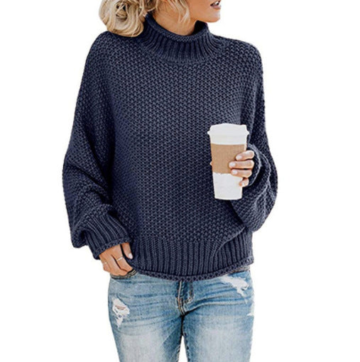 Dame groft strikket sweater med høj krave Stilla