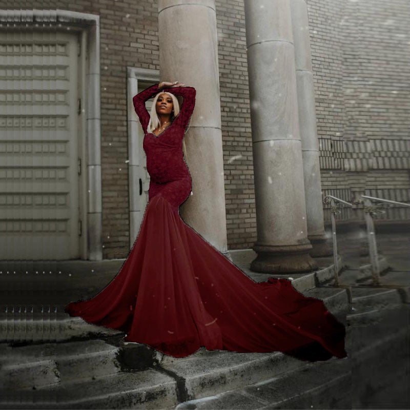 Dame Elegant Spids Havfrue Bryllupskjole Stilla