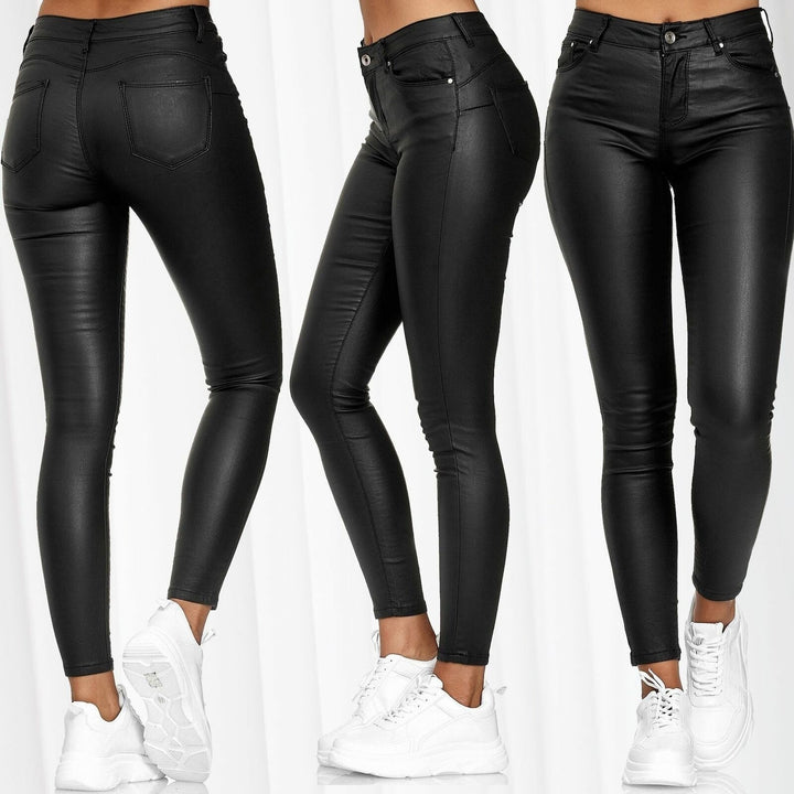 Damer glat læder leggings med høj talje og figur-formende snit Skovae