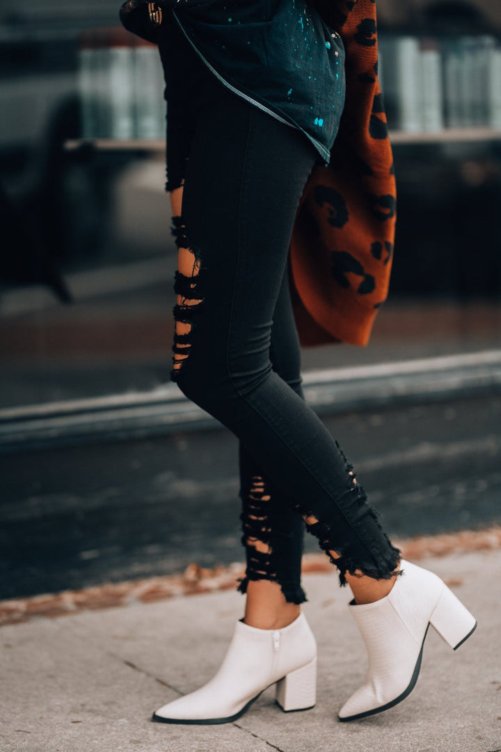 Dame skinny jeans med mode ødelagte detaljer og høj talje Stilla