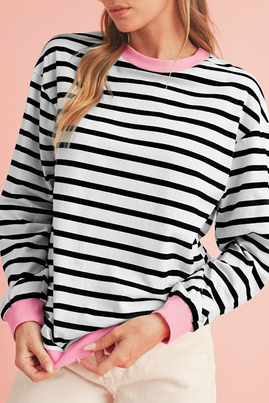 Stilla | Sweatjacke i bomuld med striber og dybe skuldre