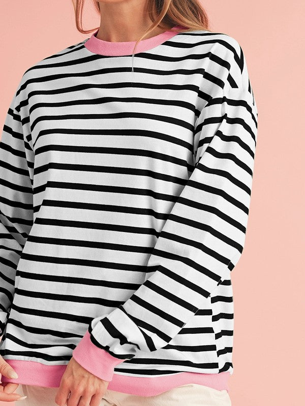 Stilla | Sweatjacke i bomuld med striber og dybe skuldre