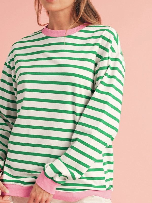 Stilla | Sweatjacke i bomuld med striber og dybe skuldre
