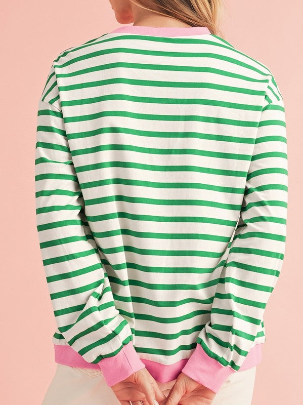 Stilla | Sweatjacke i bomuld med striber og dybe skuldre