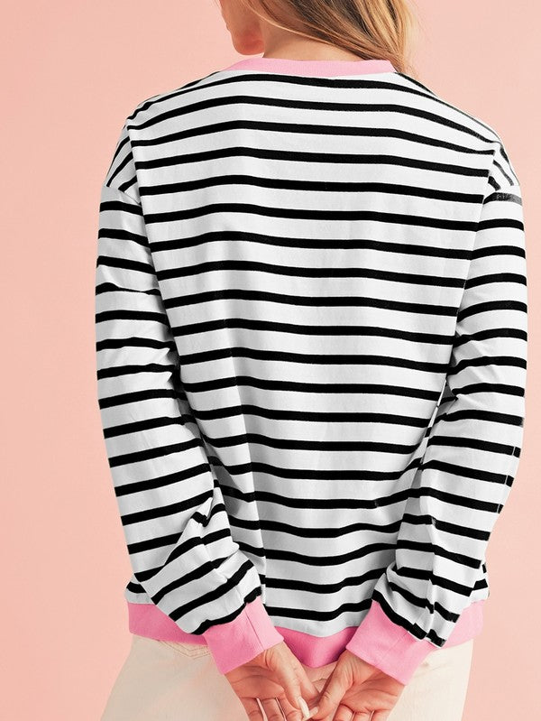 Stilla | Sweatjacke i bomuld med striber og dybe skuldre