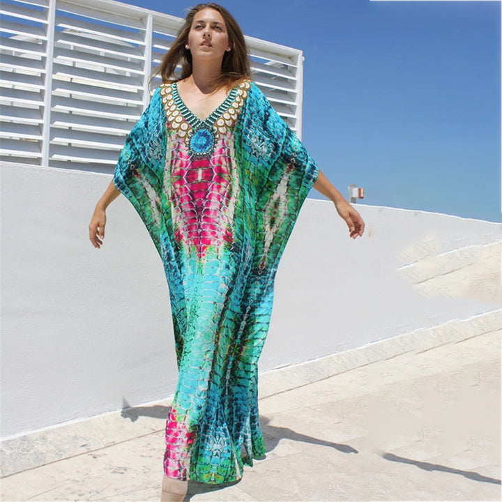 Dame Kaftan med skinnende slange mønster og høj kvalitet broderi Stilla