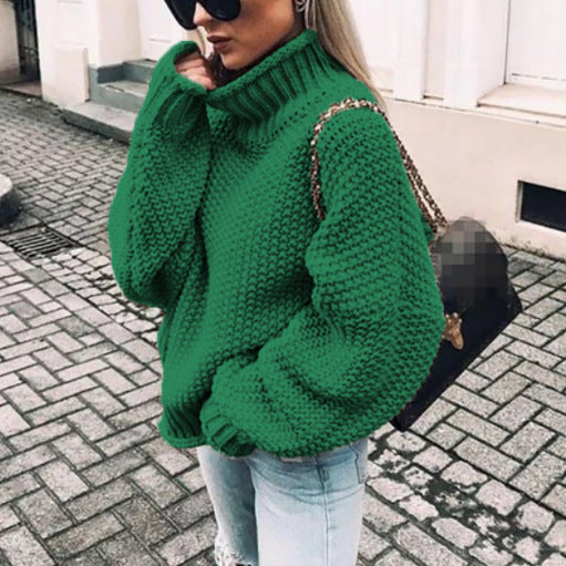 Dame groft strikket sweater med høj krave Stilla