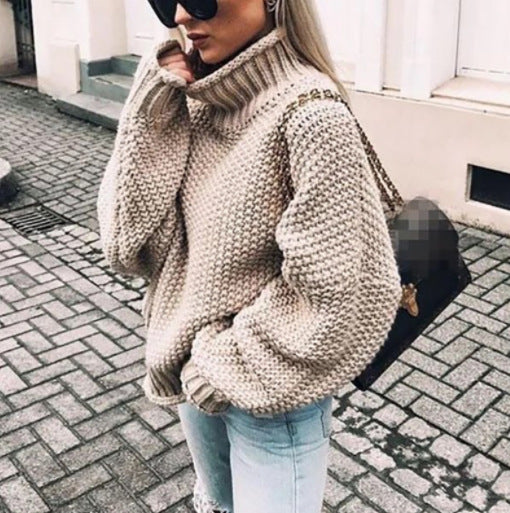 Dame groft strikket sweater med høj krave Stilla