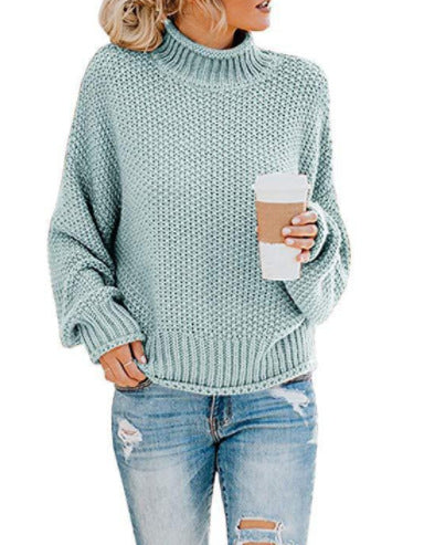Dame groft strikket sweater med høj krave Stilla