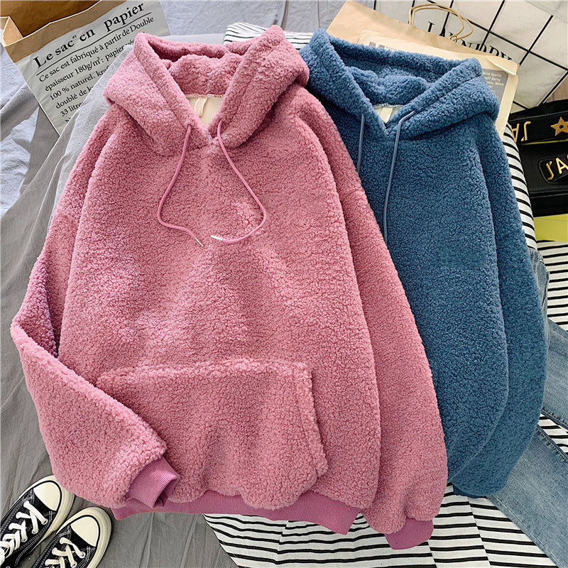 Femme Plush-fleece-hoodie med kængurulomme og justerbare snore Stilla