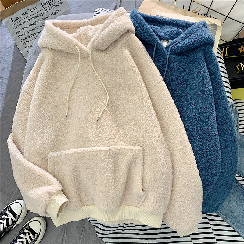 Femme Plush-fleece-hoodie med kængurulomme og justerbare snore Stilla