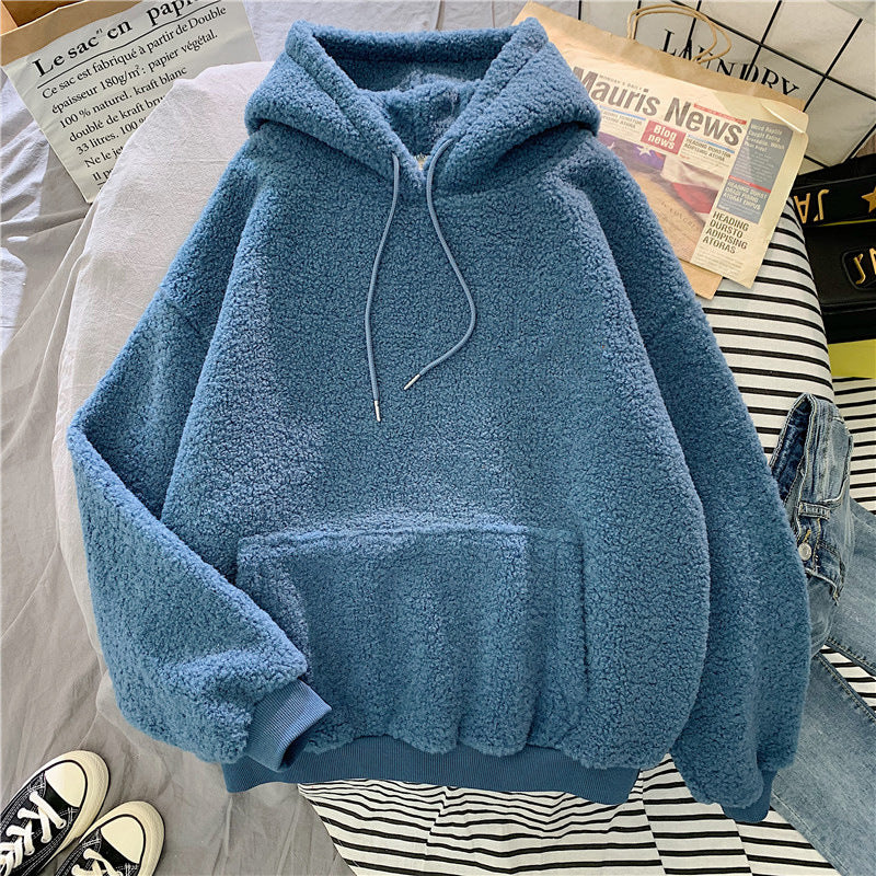 Femme Plush-fleece-hoodie med kængurulomme og justerbare snore Stilla