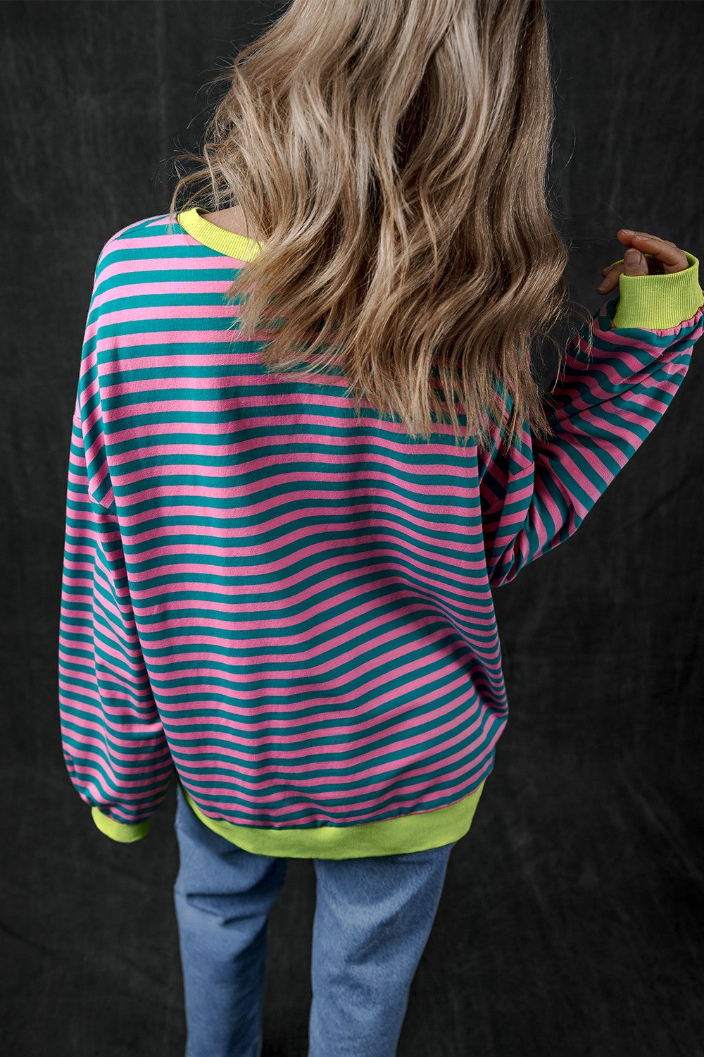 Stilla | Langærmet Sweatshirt med Rund, Stribet Græskar Uddybning