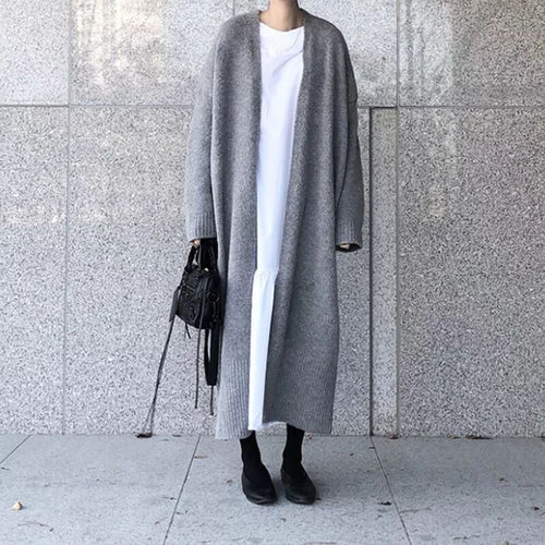 Femme Longline Åben-Front Strikcardigan Stilla