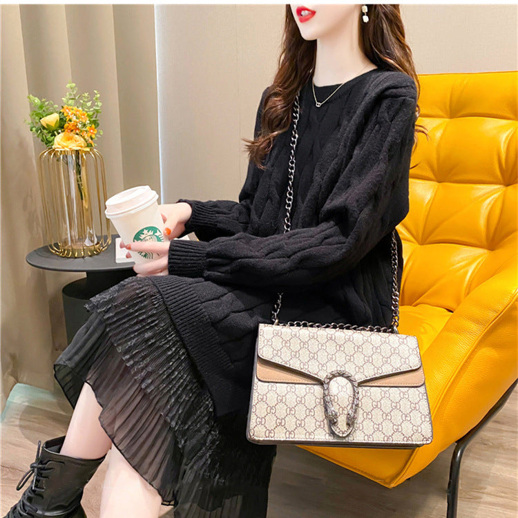 Femme Cozy Langstrikkjole med transparent lag Stilla