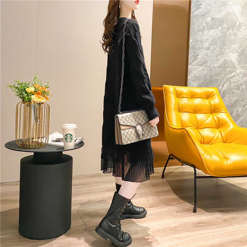 Femme Cozy Langstrikkjole med transparent lag Stilla