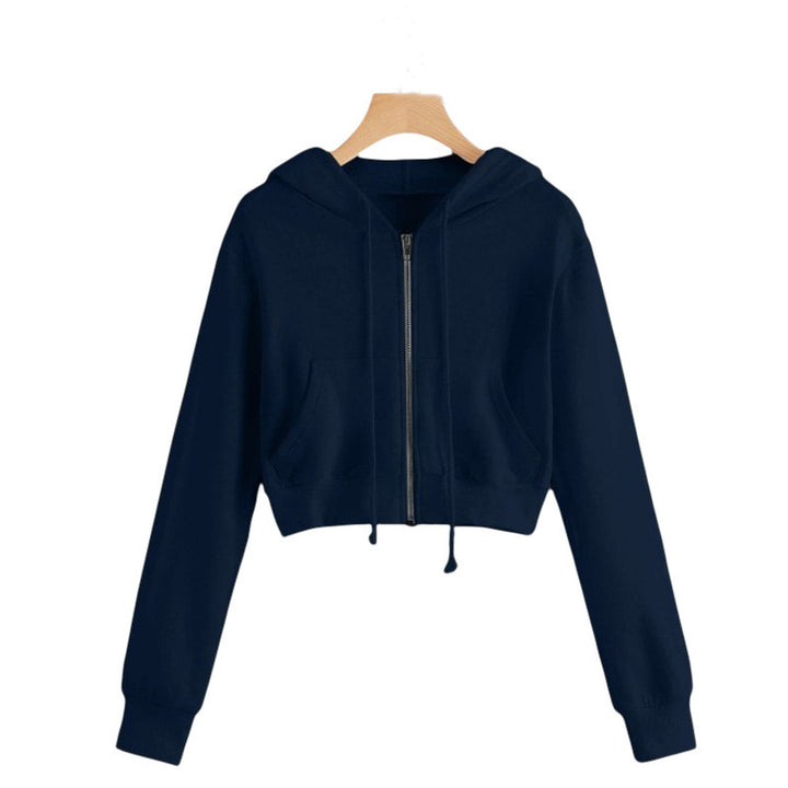 Kvinder cropped hoodie jakke med lynlås og kængurulomme Skovae