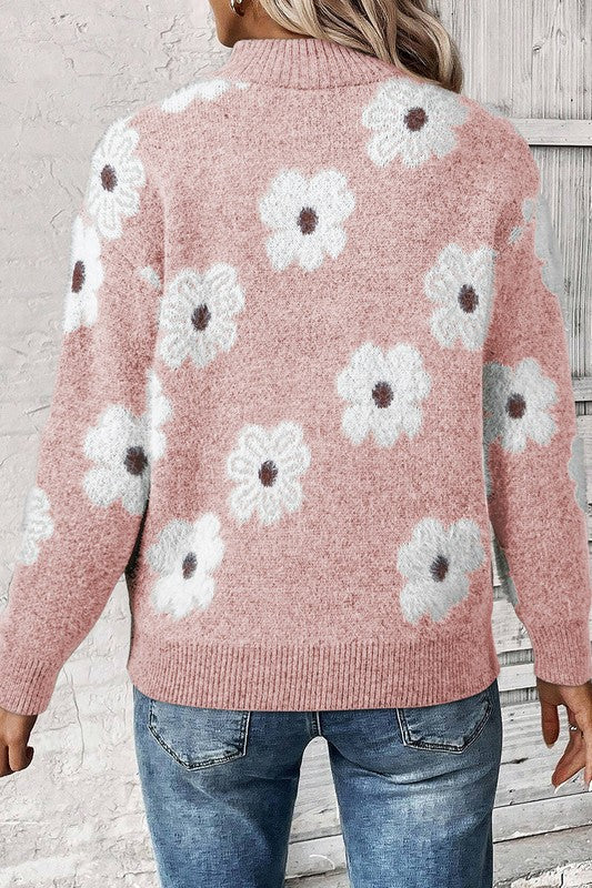 Stilla | Vintage blomsterprint pullover fra 1960'erne med halvmands lynlås