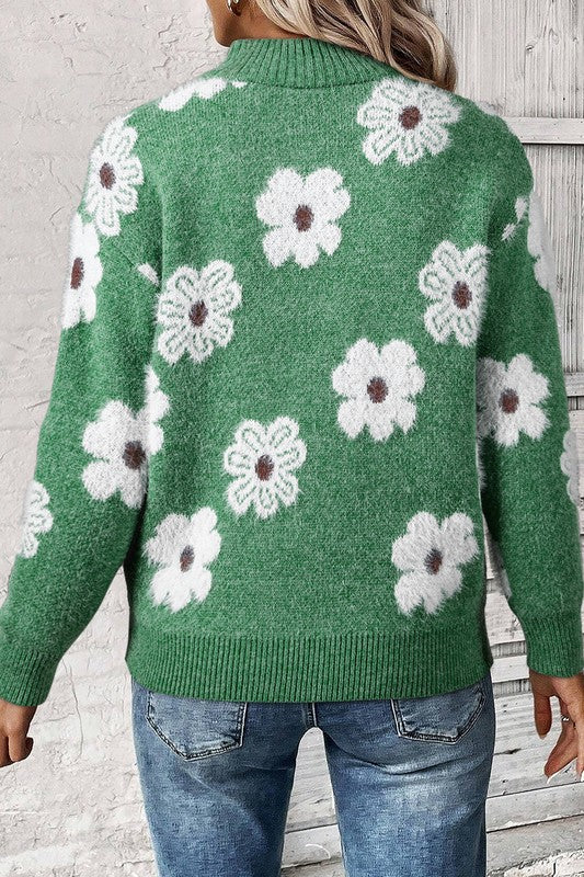 Stilla | Vintage blomsterprint pullover fra 1960'erne med halvmands lynlås