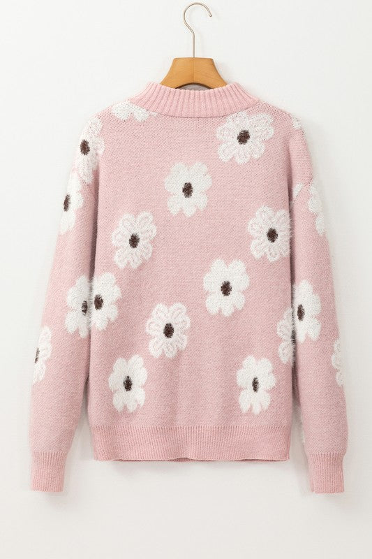 Stilla | Vintage blomsterprint pullover fra 1960'erne med halvmands lynlås