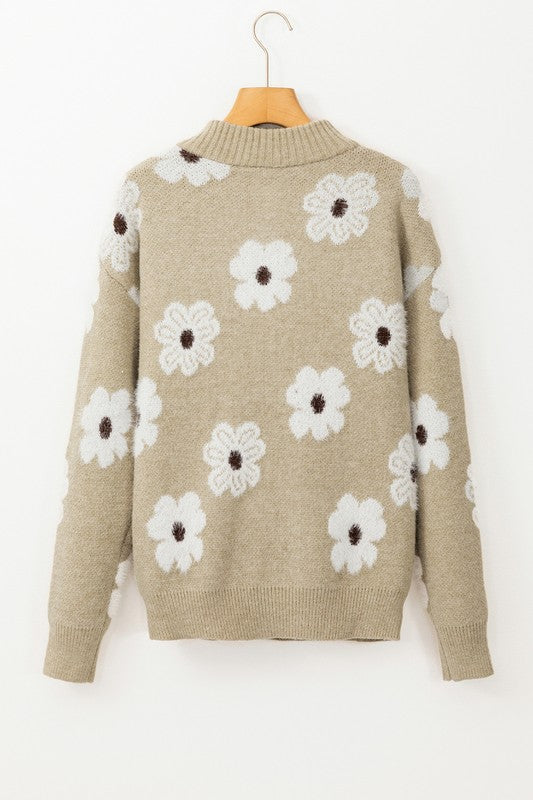 Stilla | Vintage blomsterprint pullover fra 1960'erne med halvmands lynlås
